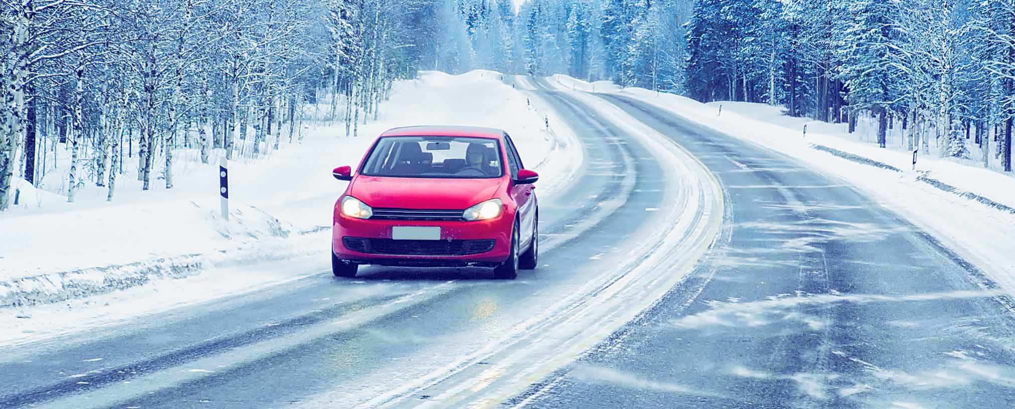 A car driving during winter season