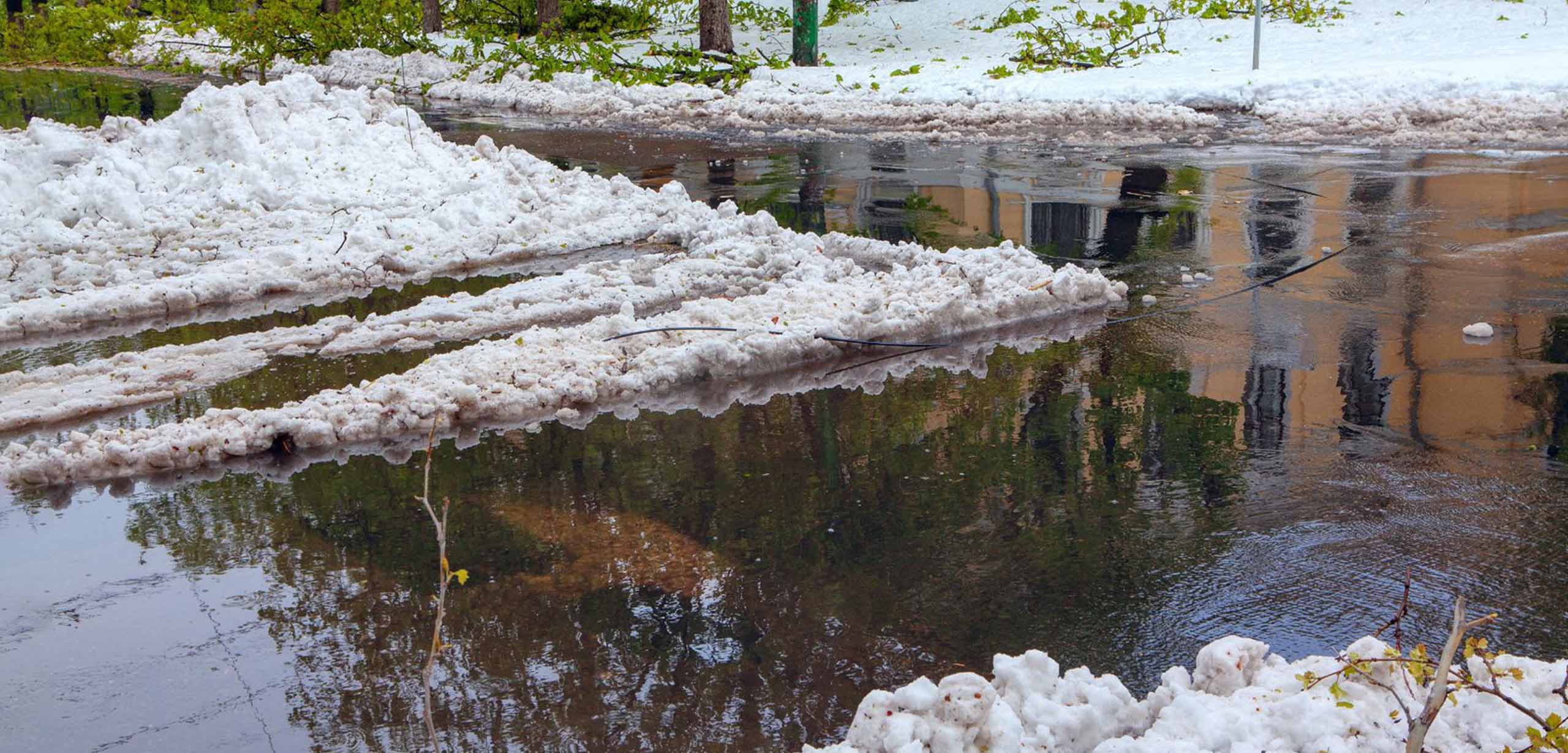A flood during winter season